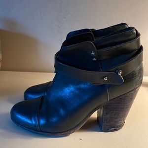 Black leather rag and bone booties with straps